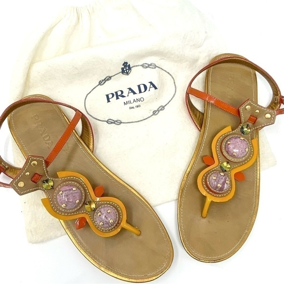 PRADA EMBELLISHED SANDALS THONG FLAT RHINESTONES DETAILS 37 or 7 - Picture 11 of 11